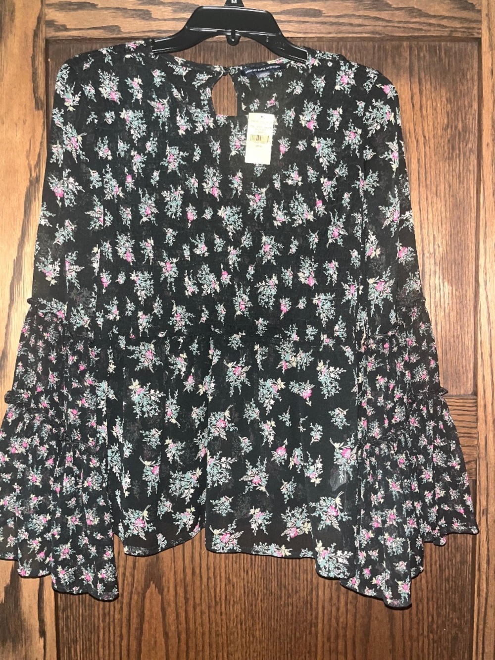 American Eagle Smocked Boho Top with Bell Sleeves